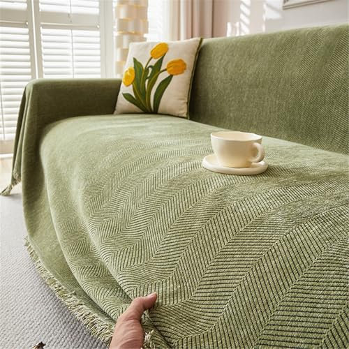 FANSU Telo Copridivano 1 2 3 4 Posti, Tessitura Jacquard Copriletto Matrimoniale Multiuso Copritutto, Coperta Copridivano Antiscivolo Reversibile Coperta Decorativa per Divano (Verde,180x130cm)