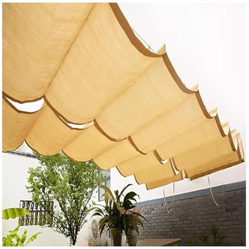 JUCCJUXIN Rétractable Vague Voiles D'ombrage,Protection Solaire Voile D'ombrage Solaire,Store Enrouleur Coulissant en Forme de U avec kit de Montage,pour Pergola Patio,Beige(W1.5*L8m/W4.92*L26.25ft)