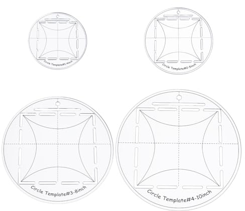 HOBBIESAY 4 plantillas circulares para colchas, 10/12/20/25 cm, regla circular redonda de acrílico transparente, juego de regla de costura redonda, accesorio indispensable para cortar patrones y coser