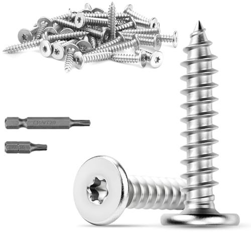 Mbsomnus M5x20mm Holzschrauben Edelstahl 35 Stk Selbstschneidende Schrauben | 304 Edelstahlschrauben, Holz Flachkopfschrauben, Torx Blechschrauben mit Bits, für Schränke Holzböden Lagerregale und Möbel
