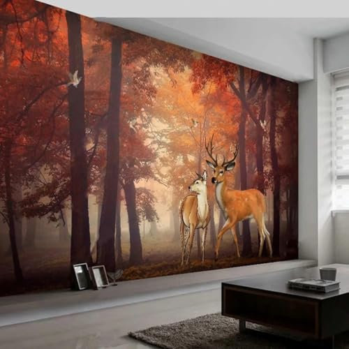 Forêt Des Arbres Paysage Animaux Wapiti Fond D'Écran 3D Muraux, Décorations Murales 3D Photo Peintures Murales Papier Peint Adapté Pour Le Salon Et La Chambre Tv Fond Mur Peler Et Coller -322625080179