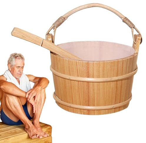 Kit Secchio Sauna - Set Secchio in Legno per Bagno di Vapore,Set Portatile in Legno con Cucchiaio e Barile, Spa Artigianali per Relax Corporeo e Sudorazione sotto la Doccia