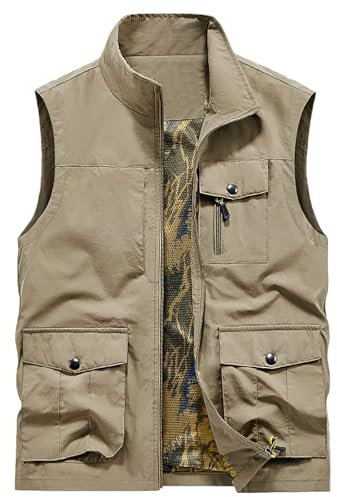 Westen für Herren, wasserdicht, schnell trocknend, mit mehreren Taschen, Angelweste, Utility, Wandern, taktische Oberbekleidung, Khaki Angelwesten für Herren, 3XL