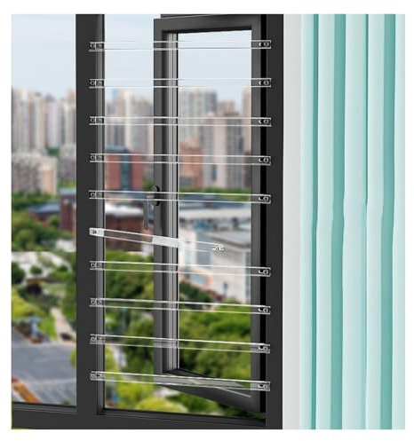 rejas ventanas/ reja ventana Barra De Seguridad Extraíble Para Ventana (paquete De 10, 12 Y 14 Unidades), Barandilla Antirrobo Con Ganchos Para Casa Y Hotel, Instalación Sin Taladros.(12 pcs,84cm/33.1