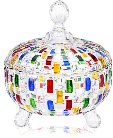 TOLIDA Handbemalte Glasbehälter mit Deckel Bunte Keksdose Vintage Bonbonbehälter Zuckerdose Bonbonglas für Snack Schokolade Süßigkeiten im Büro Hochzeit Wohn Party als Geschenk Deko Spülmaschinenfest