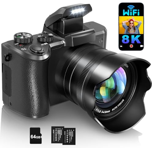 IGXHAVIZ Cámaras digitales 8K para fotografía de enfoque automático, WiFi 88MP cámara de vlogging con doble lente, flash, zoom digital de 16X, pantalla táctil, cámara de viaje antivibración con