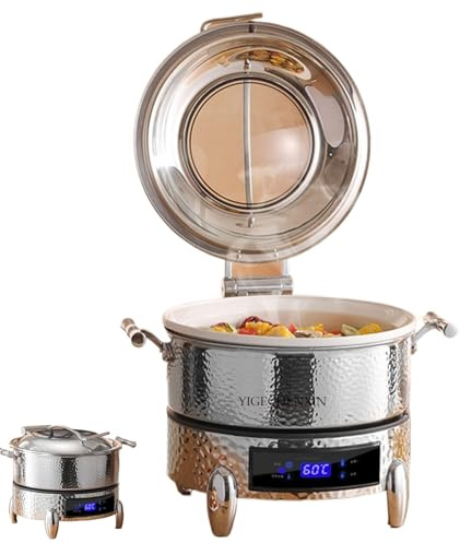 YIGECHENXIN Upgraded Premium Stainless Steel Catering Supplies 30°C ~90°C 220V Multifunctional Chafing Dish Buffet Set Easy to clean for Home, restaurant,Silver,4.5L