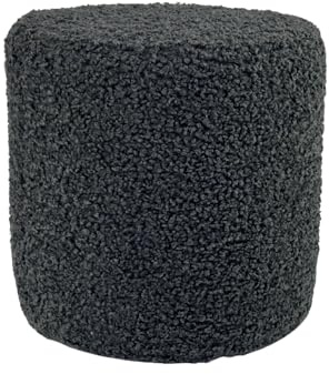 Max Mebels Bouclé-Hocker ROLF 40x40 cm rund – stilvoller Polsterhocker oder Fußhocker aus Teddy-Stoff – Dunkelgrau