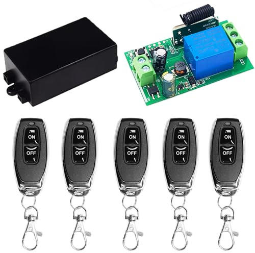QIACHIP Funkfernbedienung Schalter 433MHz 230V 1 Kanal Relais Empfänger, Potentialfreier Funktaster für Garagentor Türöffner Nachrüsten,mit 5 Sendern