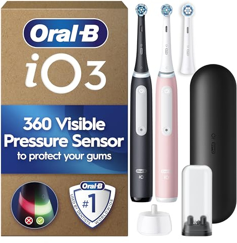 Oral-B iO3 Duo Electric Toothbrushes, 2 Handles, Matt Black and Blush Pink