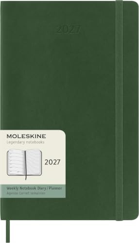 Moleskine Weekly Planner 2027, Soft Cover 12 Month Diary with Space for Notes and Elastic Closure, Large 13x21 Cm, Myrtle Green