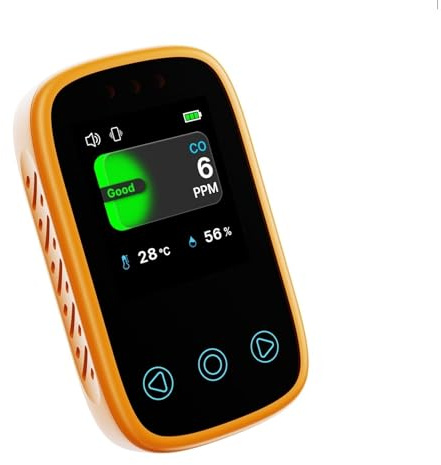 Detector de Gases, Mini Detector de monóxido Carbono, Monitor Calidad del Aire CO, Carga Tipo C, medidor portátil Temperatura y Humedad for Viajes en Interiores,para el hogar(Orange)