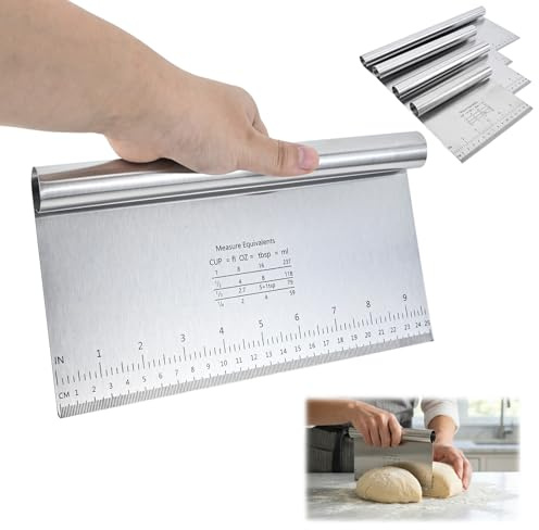 mobumeia 5 piezas de acero inoxidable cortador de masa, 15/20/22/25/30 cm, espátula de masa con escala de medición, espátula de cocina, antiadherente, tarjeta de masa para tartas, tartas, pizza