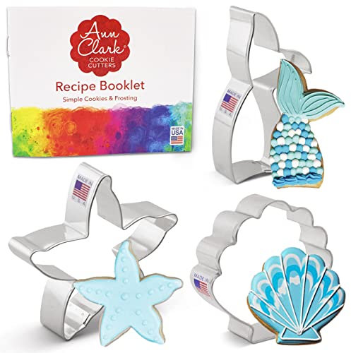 Mermaid Ocean Cookie Cutters 3-Pc Set Made by Ann Clark, Mermaid Tail, Starfish, Seashell