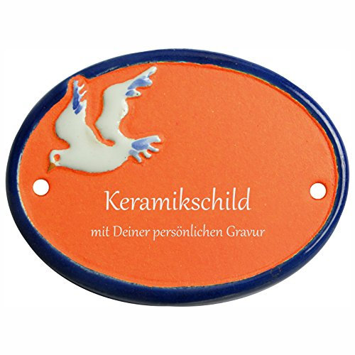 Handarbeit aus Schleswig-Holstein Keramikschild 10,0 x 7,0 cm Motiv Eine Fliegende Möwe (Terracotta)
