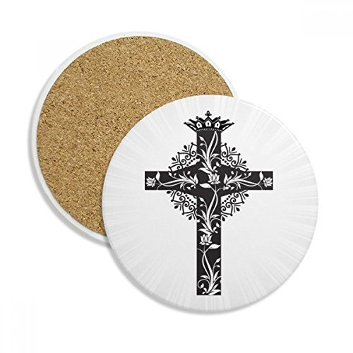 DIYthinker Religion, Christentum, Heilig-Kreuz-Blumen-Krone Stein Getränk Keramik-Untersetzer für Becher-Schalen-Geschenk 2pcs