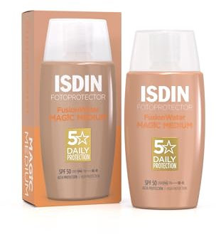 ISDIN Fusion Water Color SPF 50 (Medium) 50ml , Tinted daily facial sun cream , Ultra-light texture