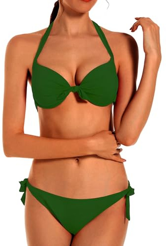 EONAR Damen Bikini Set Bademode Nackenträger Push up Bikinioberteil Einstellbar Seitlich Bindungen Zweiteilige Women Swimwear Zweiteilige Swimsuit