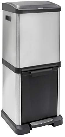 Arregui Binary CR705-34L Cubo de Basura y Reciclaje Vertical de Acero Inoxidable con Pedal y Apertura Superior | 16+18L (34L) | Cubos de Basura de Cocina | Papelera para Casa y Oficina con 2 Cubos