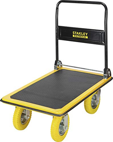 STANLEY FATMAX klappbarer Stahl Plattformwagen, Tragkraft 300kg, FXWT-704, Transportwagen, Lagerwagen, Paketwagen, Plattformabmessungen 90,5 x 60,5cm, pannensichere Räder, Anti-Rutsch Plattform