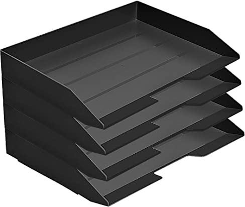 Acrimet Stapelbare Briefablage im Querformat, Büro-Organizer für Papier und Dokumente im A4-Format, Robuster Kunststoff (Farbe Schwarz) (4 Stück)
