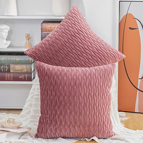 Madizz Juego de 2 Terciopelo Decorativo Funda de cojíns Lujo Estilo Fundas de Almohada para el sofá Dormitorio Rosa Cuadrado 50 x 50 cm