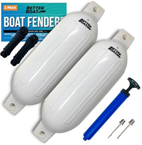 2 Pack Boat Fenders for Docking Boat Bumpers for Docking with Pump Boat Accessories Boat Dock Bumpers Set Buoys Pontoons Buoy Inflatable Fender Marine Bouys 23 x 6.5 White
