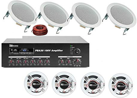 Power Dynamics KIT AUDIO FILODIFFUSIONE: Amplificatore+8 Altoparlanti incasso.100 Watt.Bluetooth.Pba30
