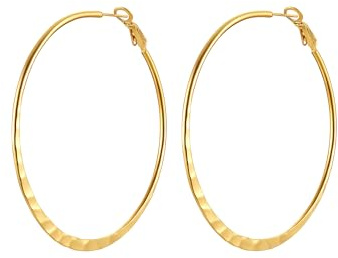 PROSTEEL Créole Grosse Femme Plaqué Or Boucle d'Oreille Anneau Plat Doré 60mm Big Hoop Earrings