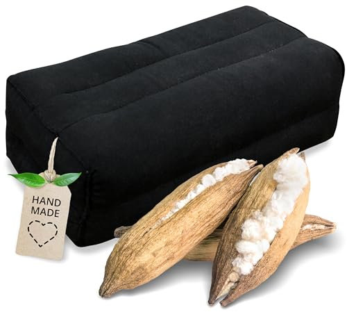 livasia Block Yogakissen eckig einfarbig modern - 17x34x12cm - Meditationskissen Kapok, Stützkissen Bolster rechteckig, Yoga Pilates Zubehör Nackenkissen, Thaikissen handgefertigt (Schwarz Uni)