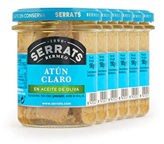 CONSERVAS SERRATS - Atún Claro en Aceite de Oliva Seleccionado - 6 Frascos x 190g (Total: 1140g) - Elaboración Artesanal desde 1890 - Sin Gluten - Rico en Omega 3 – Gourmet