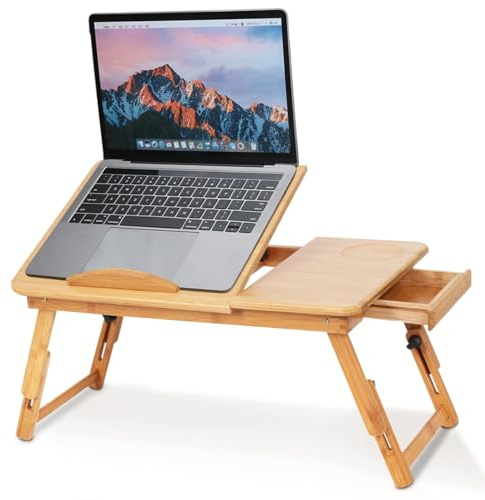 Vassoio da letto per computer, tavolo da letto pieghevole, vassoio da letto per computer, vassoio da colazione, tavolo da letto per laptop con cassetto superiore ribaltabile per surf, lettura, scrittu