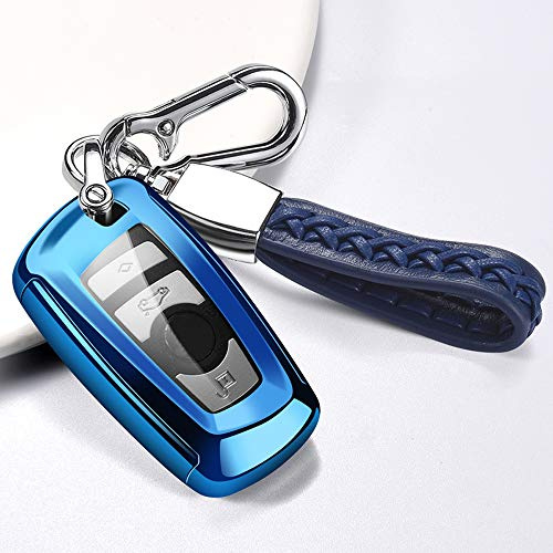 ontto Autoschlüssel Hülle für BMW 1er 2er 3er 4er 5er 6er F10 F20 F25 F30 X3 X4 M3 M4 M5 3GT 5GT Zubehör Fernbedienung Cover TPU Schlüsselhülle Schlüsselanhänger Schlüssel Schutz Etui 3/4 Taste-Blau