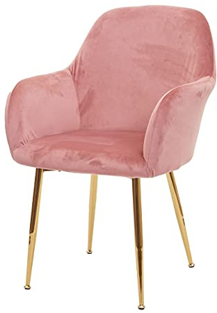 Mendler Esszimmerstuhl HWC-F18 Retro Design - Samt Altrosa, goldene Beine | Stuhl, Küchenstuhl