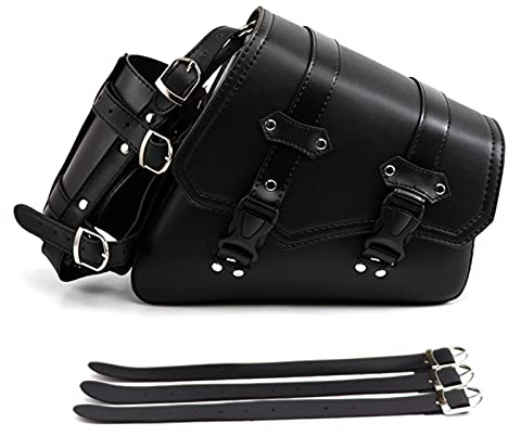 Motorrad Satteltaschen - Vintage Schwarz PU Leder Schwingentasche Seitentaschen Dreieckig Großes Fassungsvermögen Gepäck Werkzeugaufbewahrungstasche mit Wasserflasche Getränkehalter - Rechte Seite