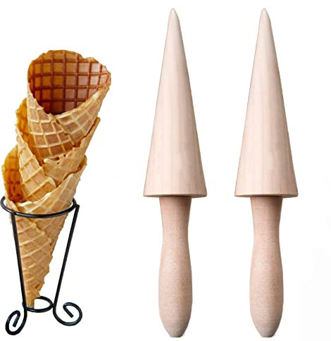 2 Pezzi Stampo Cono in Legno, Stampo per Cialde Cono Gelato, Rotolo di Cialde, Adatto per Fare Waffle Fai Da Te e Coni Gelato