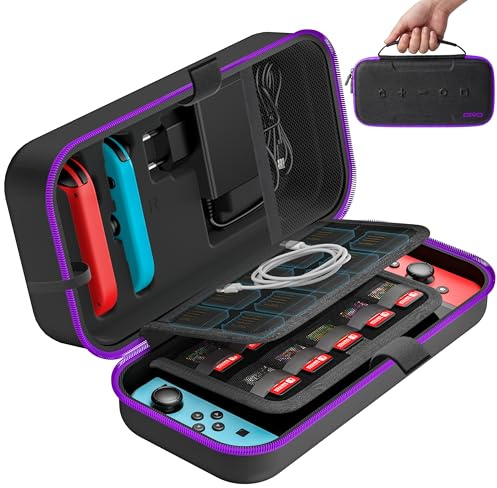 OIVO Étui Rigide pour Nintendo Switch & Switch OLED, Étui de transport Nintendo Switch pour Joycon et Adaptateurs Hardcase Protection Switch Suitcase avec 20 Emplacement pour Carte, Violette