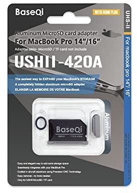 BaseQi UHS-II Aluminium microSD-Adapter für 2021 M1 MacBook Pro 14 und 16 Zoll (35,6 und 40,6 cm) (Grau (Spacegrey) + HDMI Staubschutz)