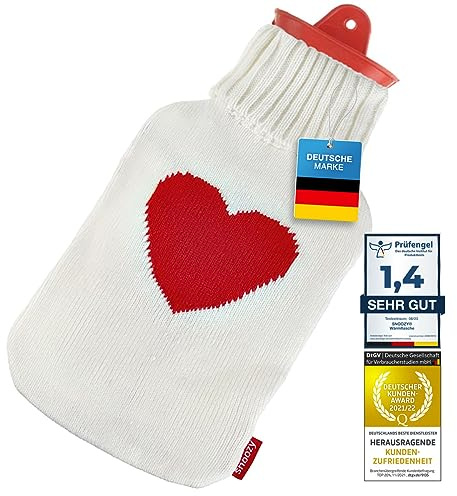 SNOOZY® Wärmflasche XXL 2 Liter, 100% Naturkautschuk Herz, dicht | Spendet langanhaltende Wärme bei Bauchschmerzen, extrem langlebige große Wärmeflasche, 30x20 cm, robustes Naturgummi pur