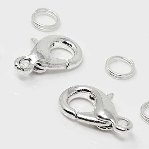 2 Karabiner Verschlüsse 14x7mm Silber 4 Spaltringe 5mm Verschluss-Set Halsketten selber basteln