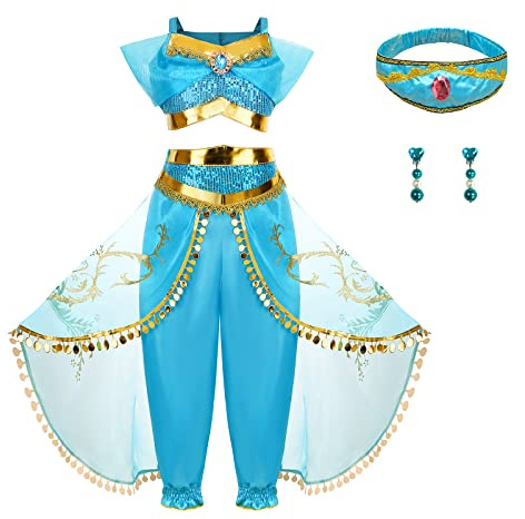 Jasmine - Barndräkt Prinsessan Aladdin - Klänning för flickor Fancy klänningar Jul Halloween Cosplay Party Outfits
