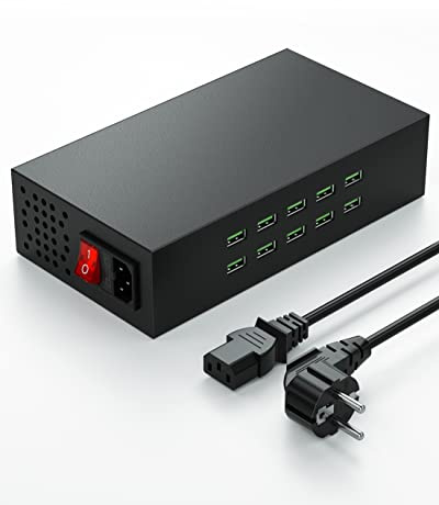 Estación de carga USB,Skazeke concentrador de carga de escritorio de 10puertos de 200W/20A,salida de4,5V/3,6A,5V/3,4A,9V/2,5A,carga de 2V/2A para dispositivos Apple, teléfonos inteligentes