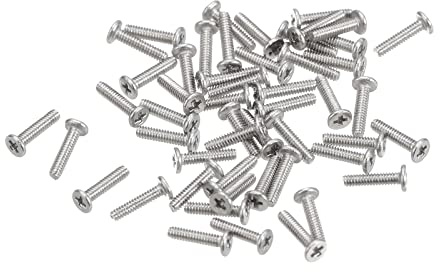 sourcing map M1.2-0.25 x 5mm Phillips Flachkopfschrauben 50 Stück Flache Rundkopfschrauben 304 Edelstahl Kreuzschlitz Antrieb Maschinenschrauben Hardware Verschluss für Möbel Verbindung