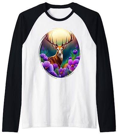 Weißwedel-Hirsch Illinois mit Veilchen Farbige Tattoo-Kunst Raglan
