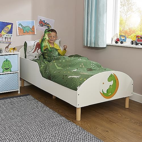Liberty House Toys Kids White Toddler Bed, Dinosaur, H68 x W74 x D144cm, Kids Wooden Furniture,