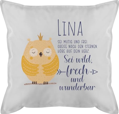 Kissen 50x50 - Eule Eulen Owl Geschenk zur Taufe Geburt Kommunion Konfirmation Jugendweihe - 50 x 50 cm - Weiß - Owls nachteule eulenmotiv nachteulen personalisierte und Name