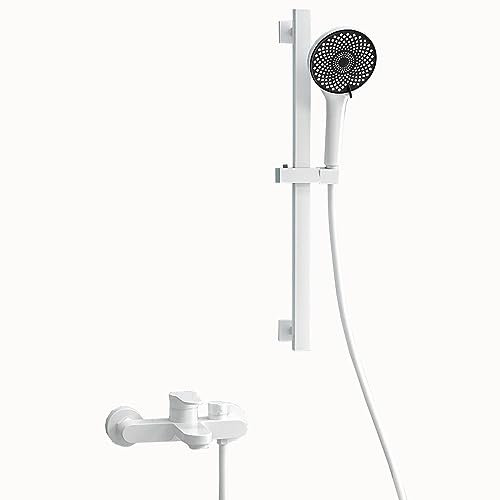 BiaoTeng Badewannenarmatur Mit Duschsystem 2 Funktionen 3 Modi Wandmontage Einhebel Mischbatterie Badewannenarmatur Dusche Set Weiß
