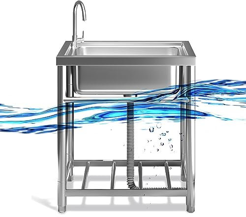 KADEUX Restaurant Gewerbliche Spülbecken, Tragbare Einzelbecken Edelstahl Ausgussbecken, Mobiles Küchenspüle Gastro Spüle Mit Wasserhahn, Freistehendes Handwaschbecken (Color : Single Cold, Size : 6