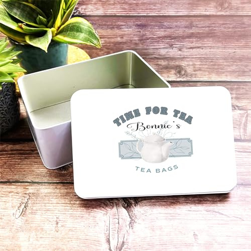 Time For Tea Pot Blue Personalised Tea Bag Storage Tin Personalised Gift | Custom Gift | Personalized Tin | Personalised Tins | Gift For Her | Gift For Him