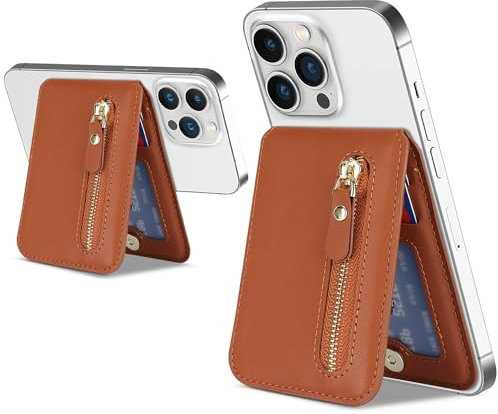ELTEKER Magnetischer Handy Kartenhalter kompatibel mit MagSafe Wallet mit verstellbarem Stand,Handy Kartenetui MagSafe Wallet für iPhone 15/14/13/12 Series, braun